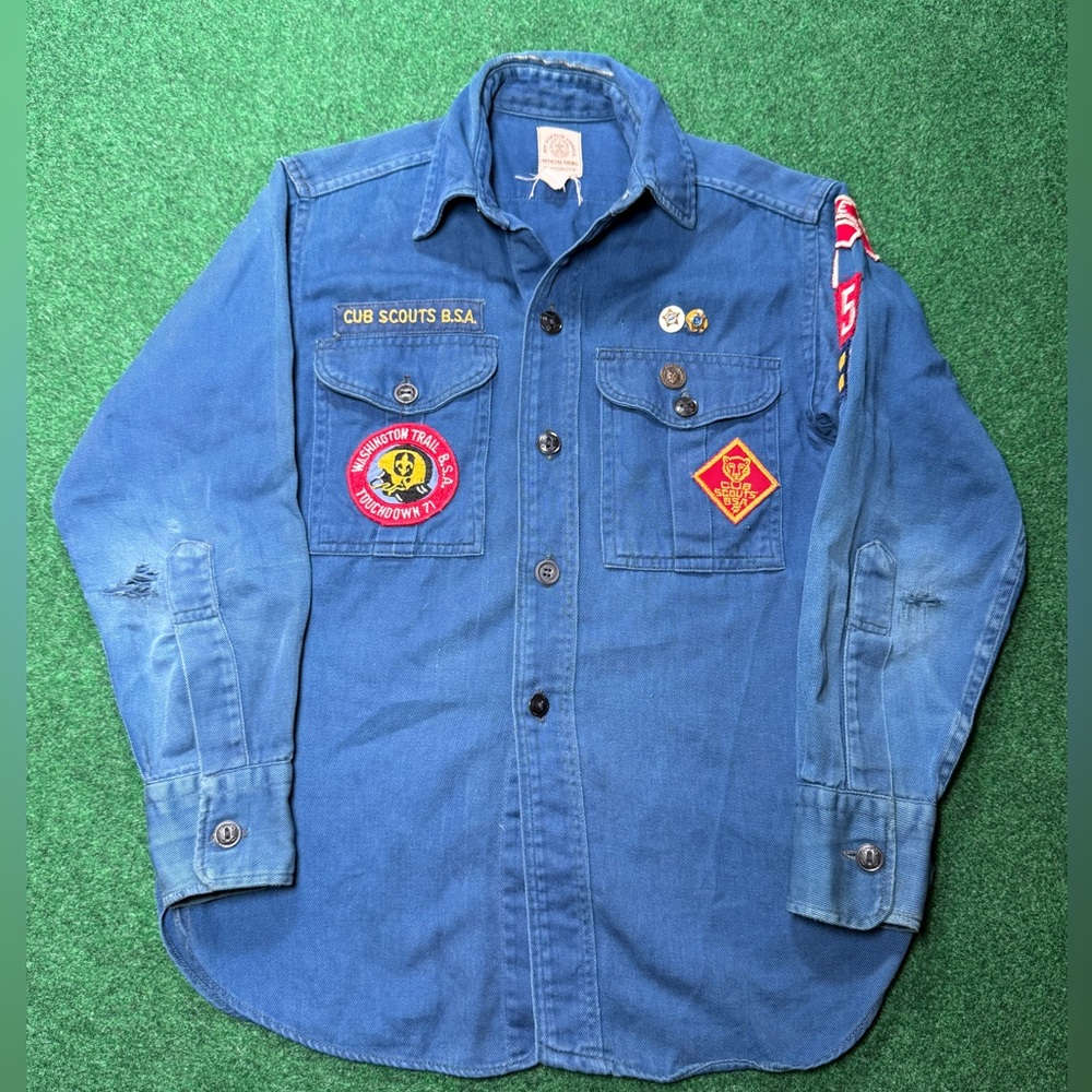 Vintage 60s Boy Scouts Official Sanforized Boys M/L Cub Scouts Bsa Erie Pa Shirt